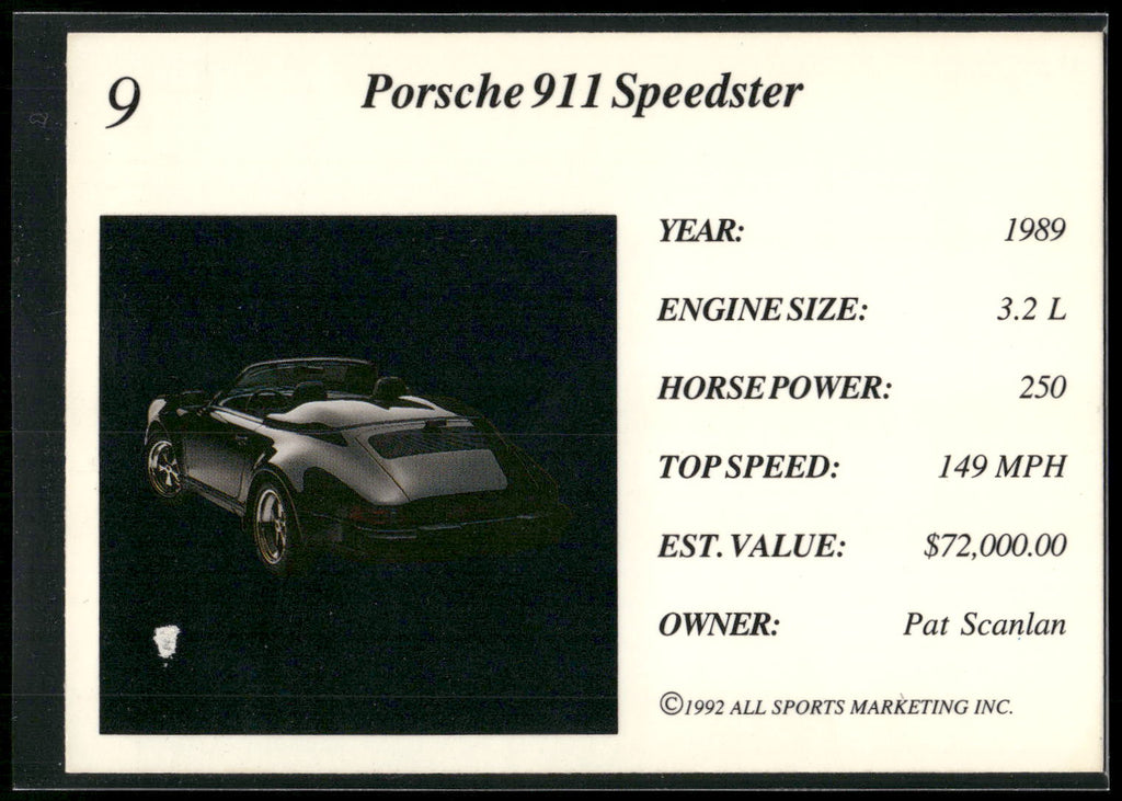 1992 All Sports Marketing Exotic Dreams #9 1989 Porsche 911 Speedster