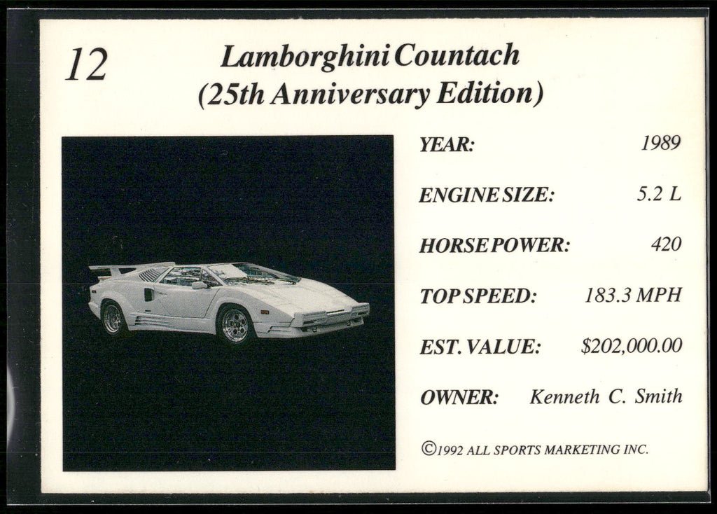 1992 All Sports Marketing Exotic Dreams #12 1989 Lamborghini Countach