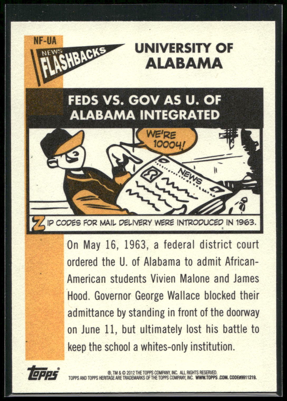 2012 Topps Heritage #NF-UA University of Alabama News Flashbacks