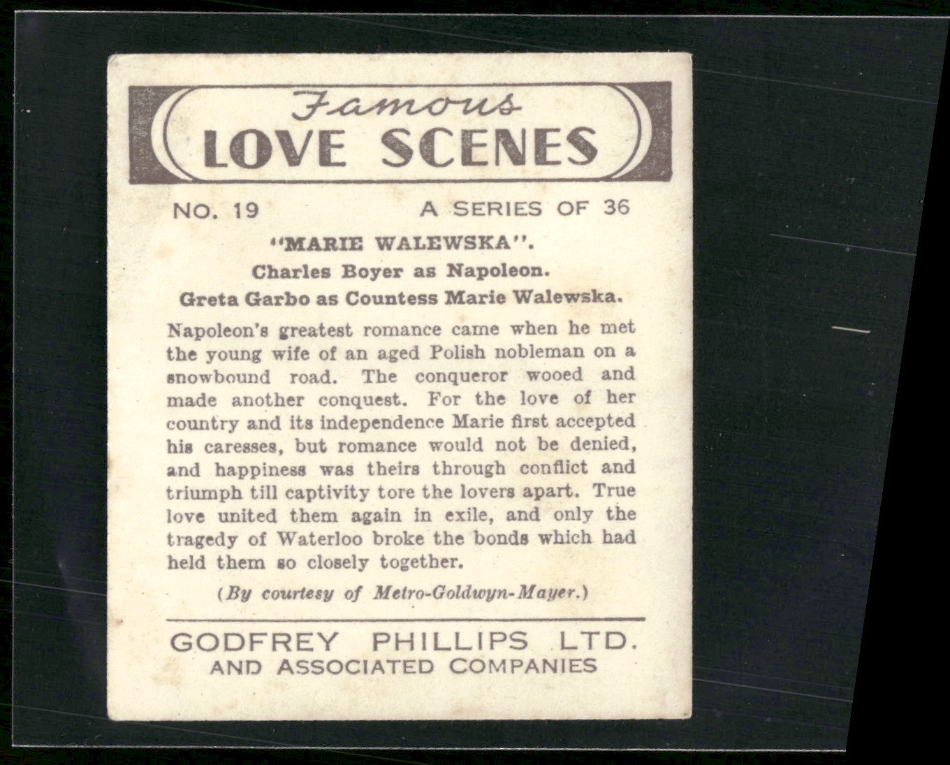 1939 Godfrey Phillips Famous Love Scenes #19 Charles Boyer / Greta Garbo Marie W