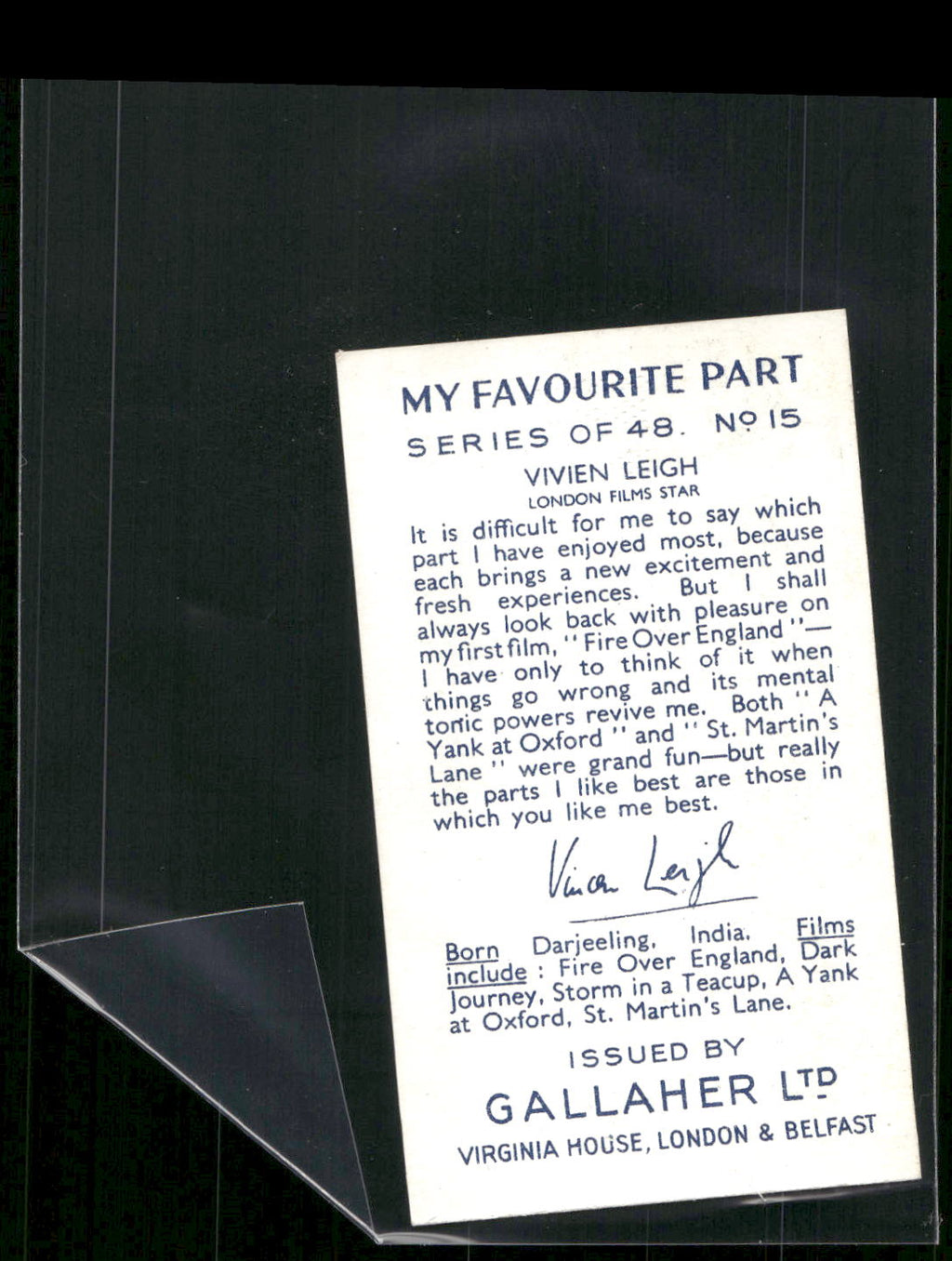 1939 Gallaher My Favourite Part #15 Vivien Leigh