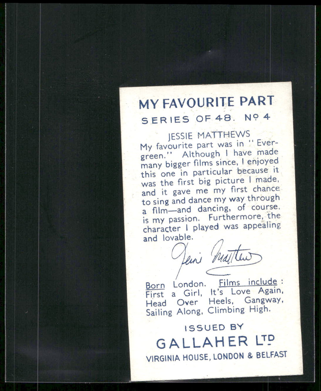 1939 Gallaher My Favourite Part #4 Jessie Matthews