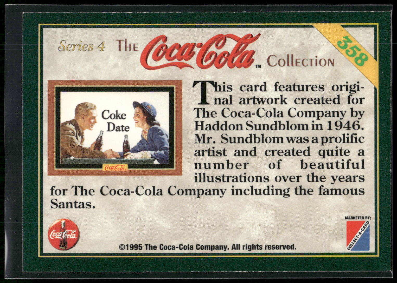 1995 Collect-A-Card Coca-Cola Collection Series 4 #358 Coke Date, Sundblom