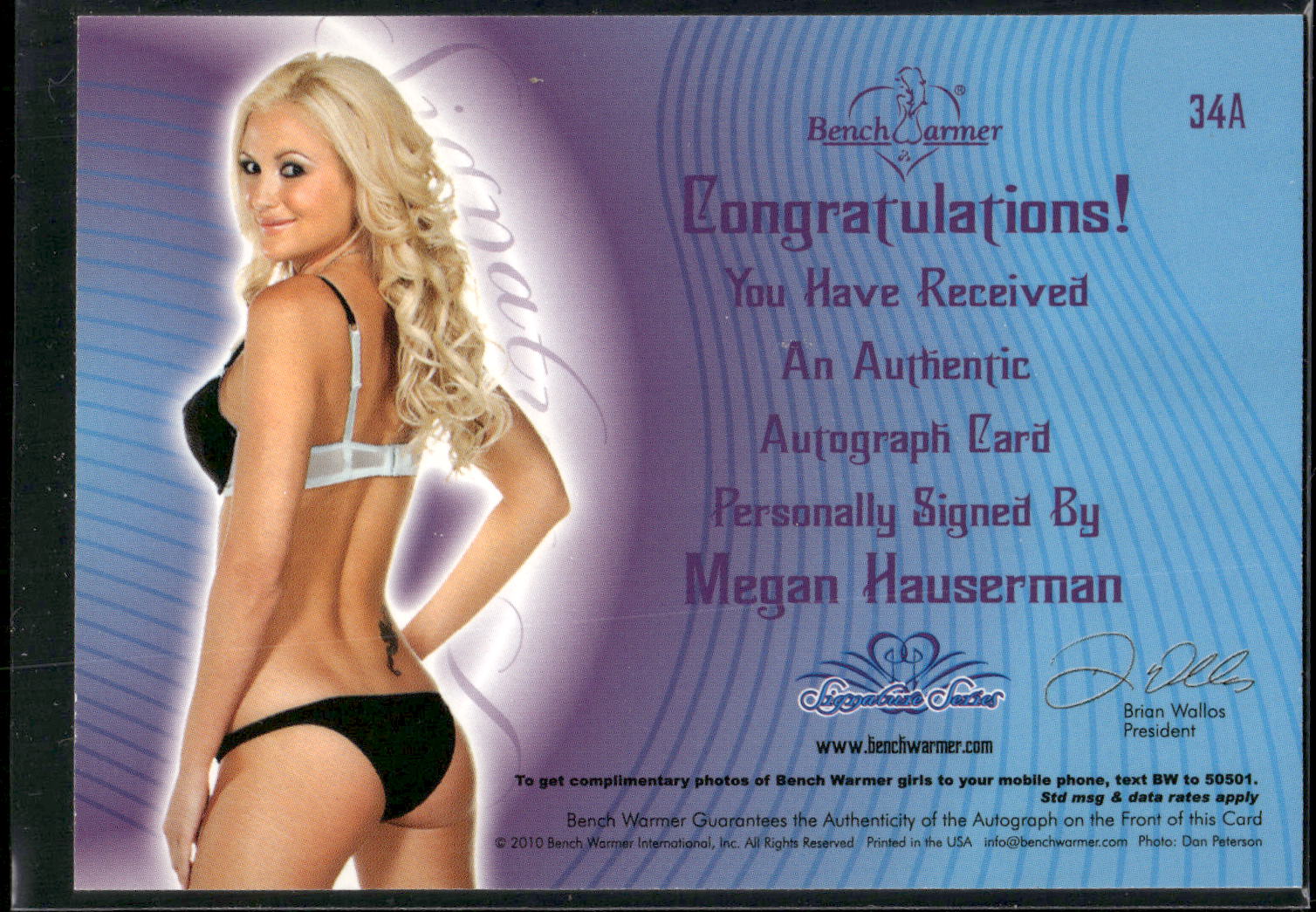 2010 Bench Warmer Signature #34A Megan Hauserman Autographs Purple Foil