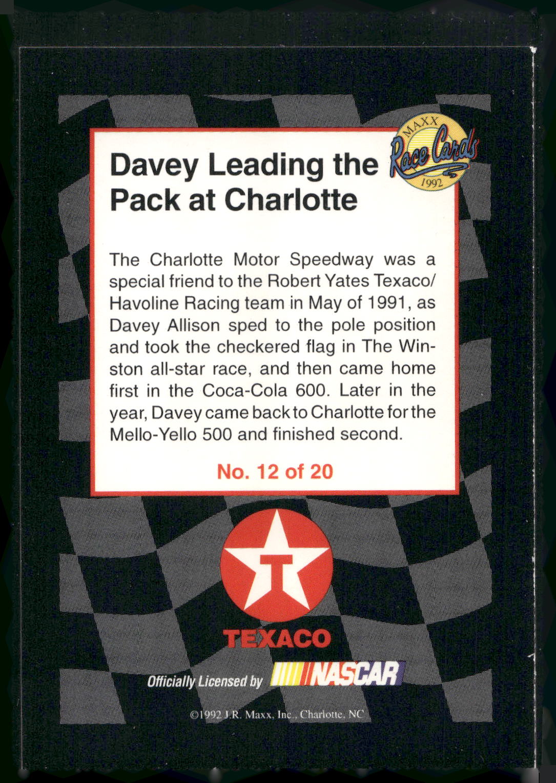 1992 Maxx Texaco Davey Allison #12 Leading the Pack