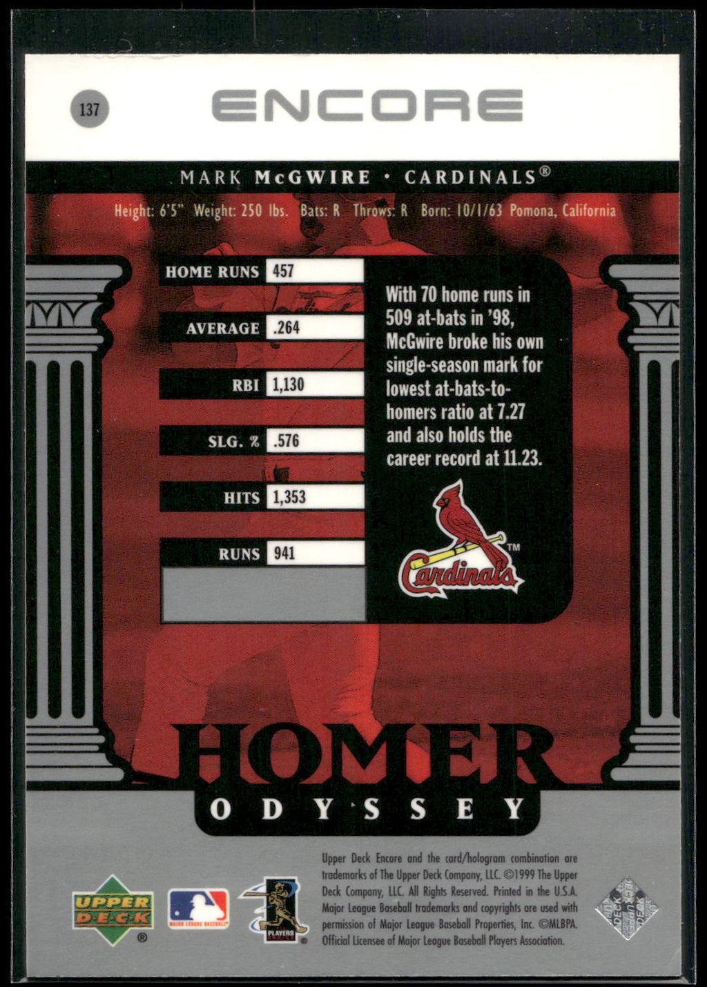 1999 Upper Deck Encore #137 Mark McGwire