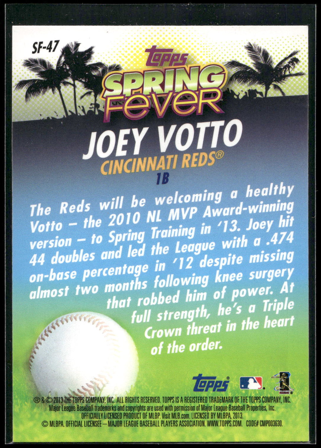 2013 Topps #SF-47 Joey Votto Spring Fever