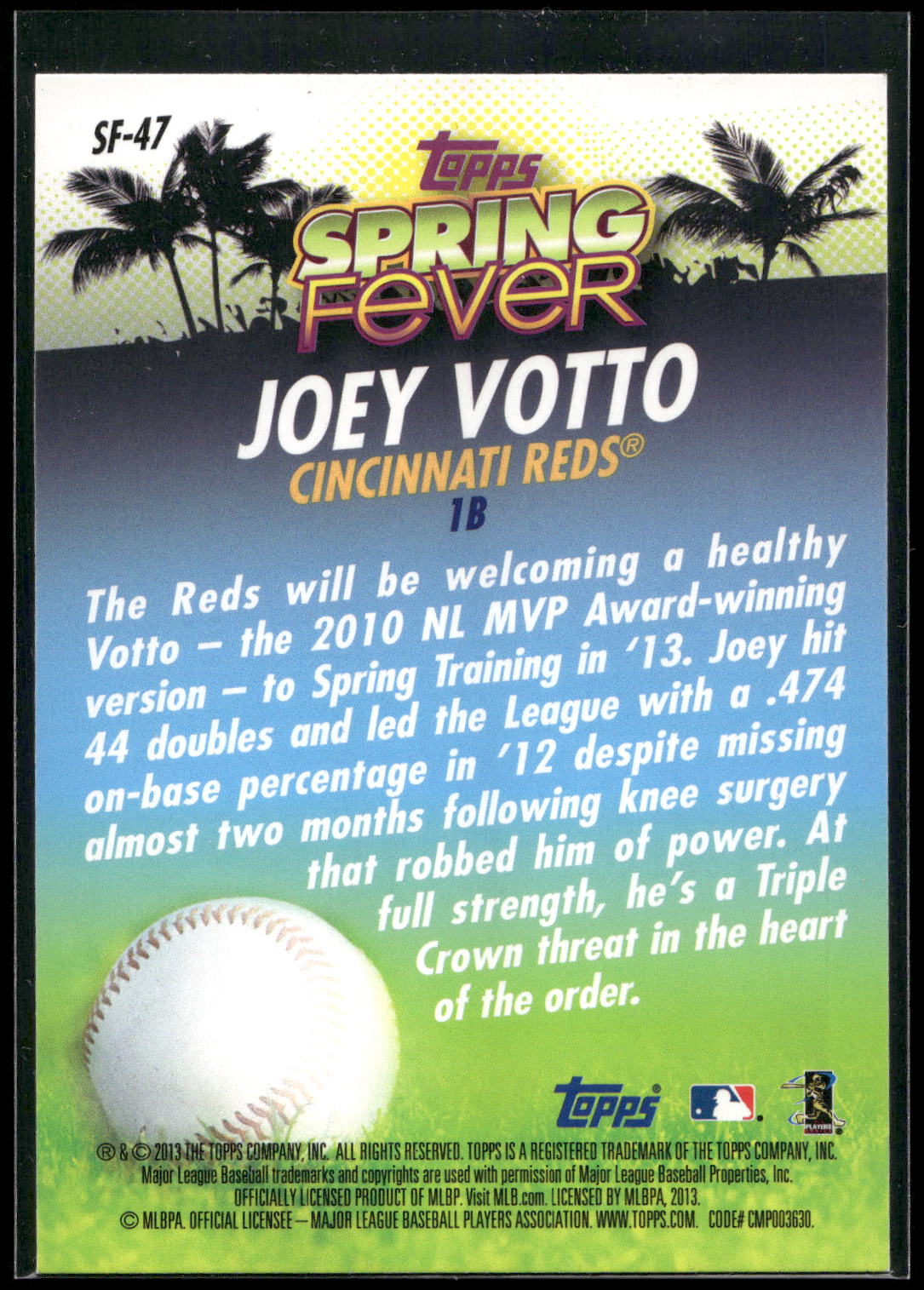 2013 Topps #SF-47 Joey Votto Spring Fever