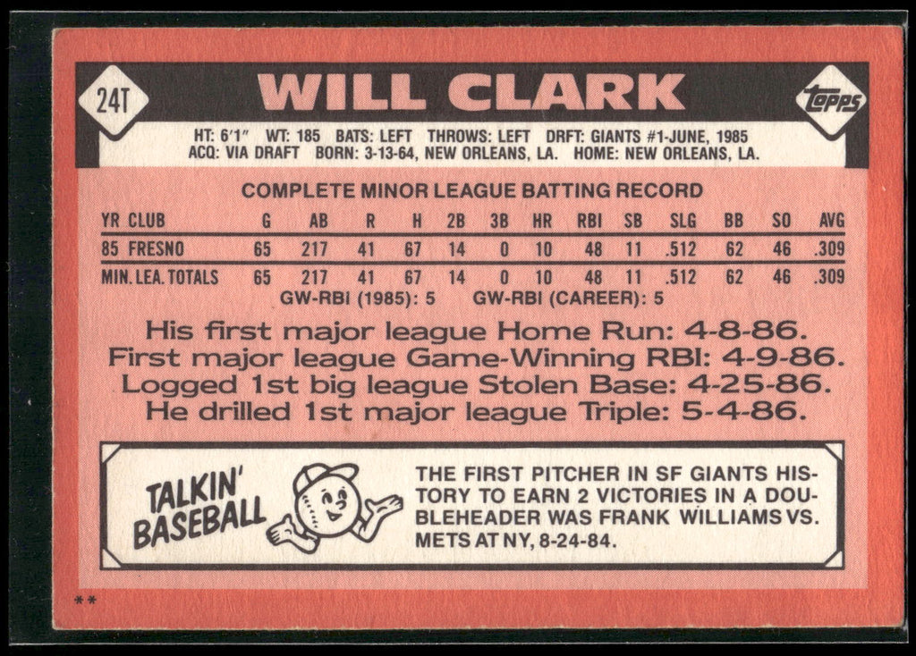1986 Topps Traded #24T Will Clark