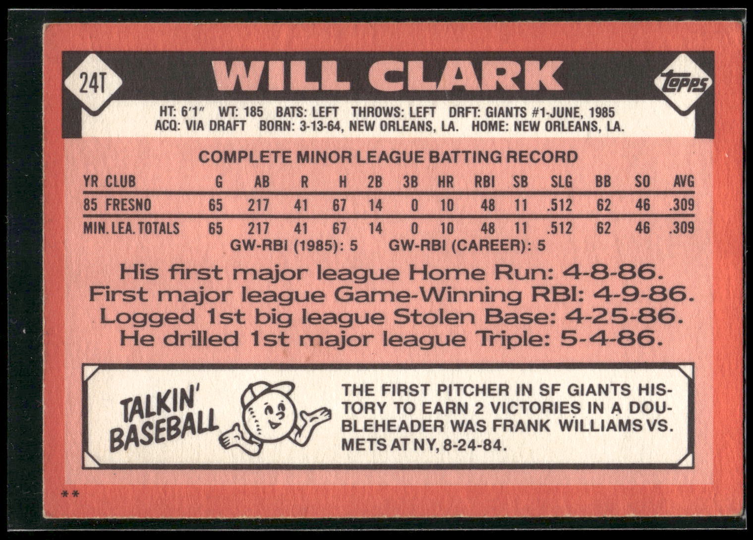 1986 Topps Traded #24T Will Clark