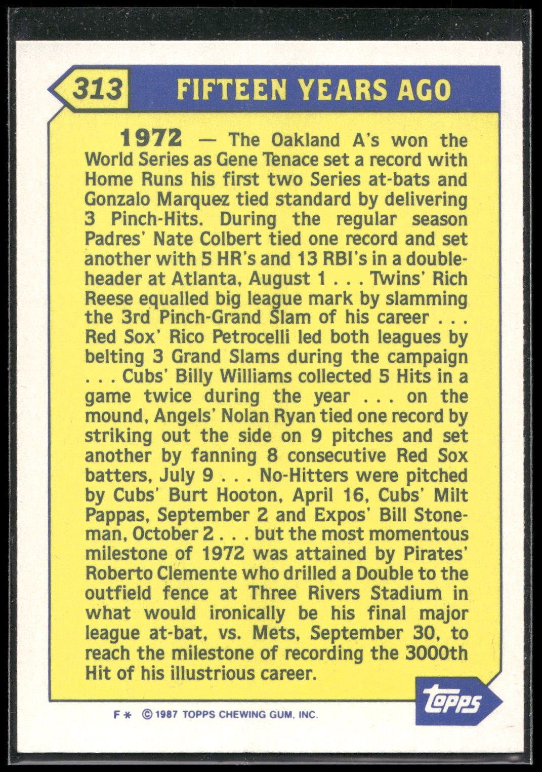 1987 Topps #313 Roberto Clemente