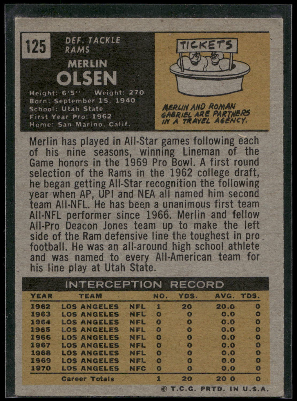 1971 Topps #125 Merlin Olsen