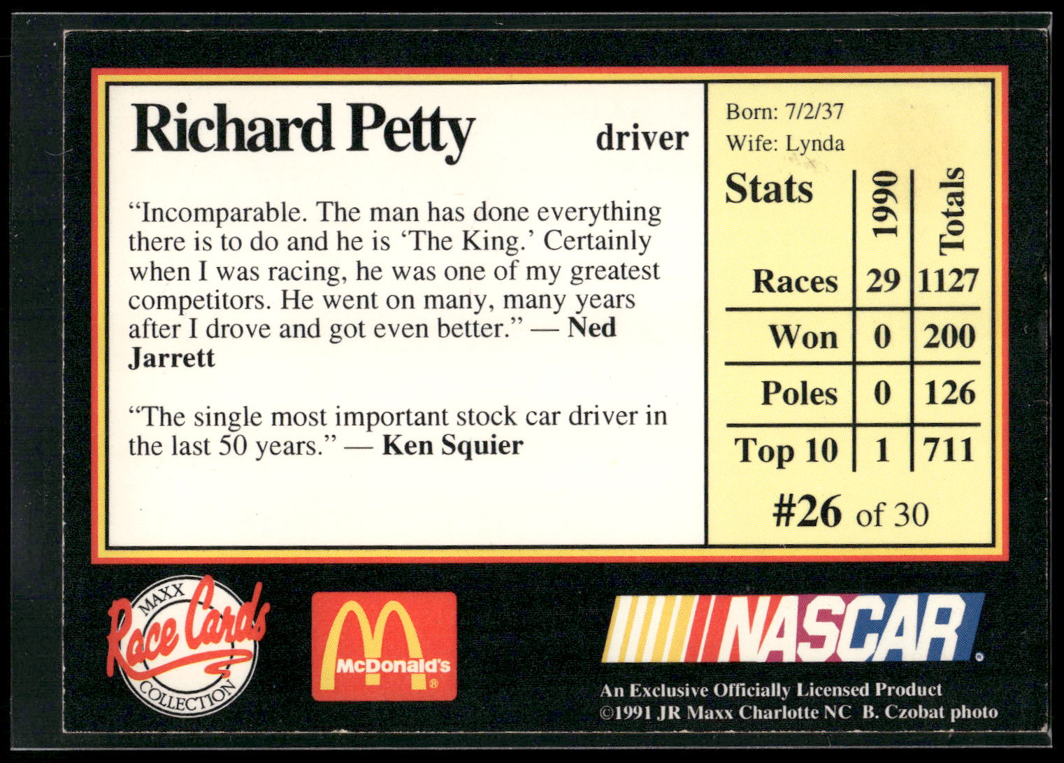 1991 Maxx McDonald's #26 Richard Petty