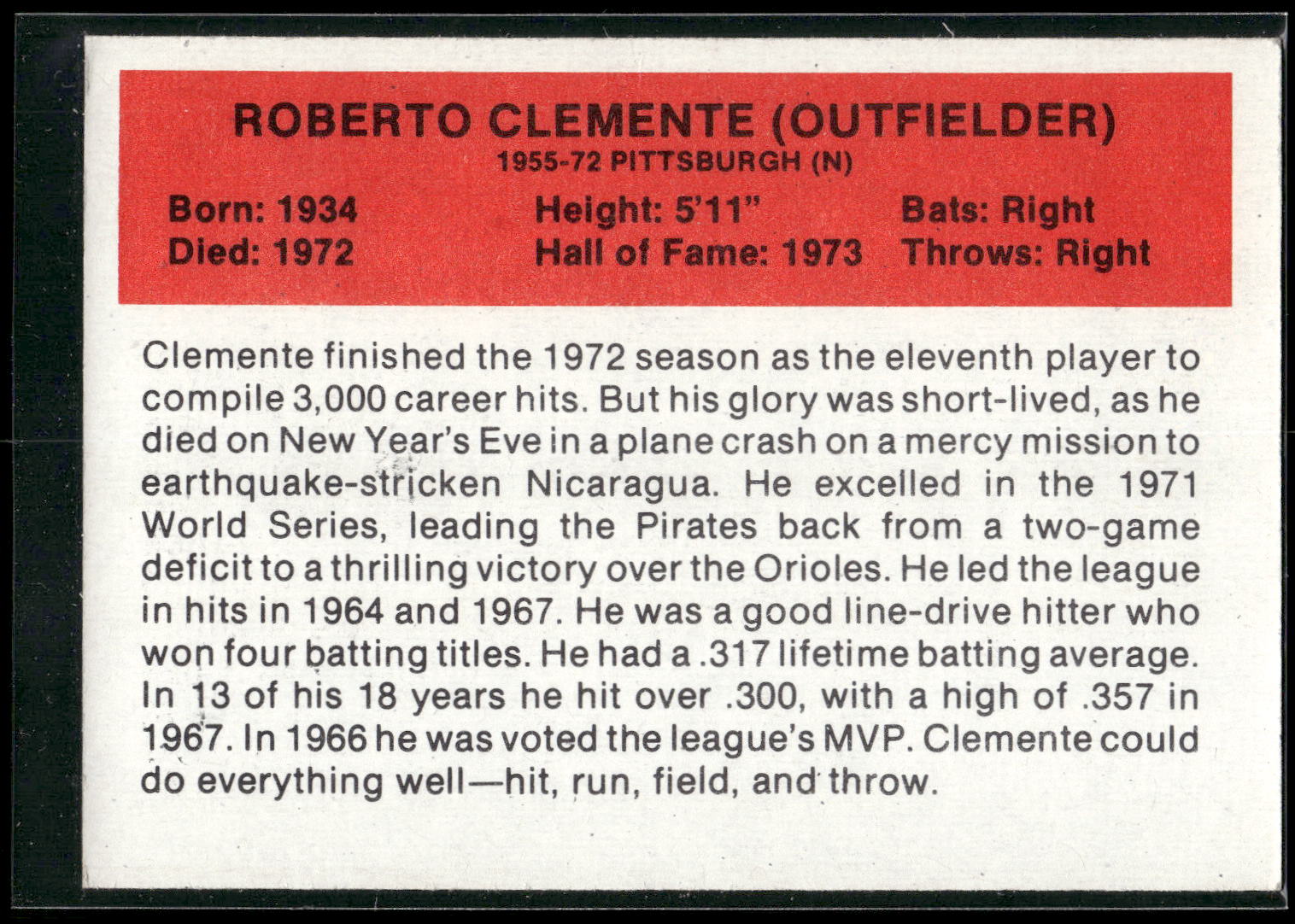 1987 Hygrade All-Time Greats #NNO Roberto Clemente