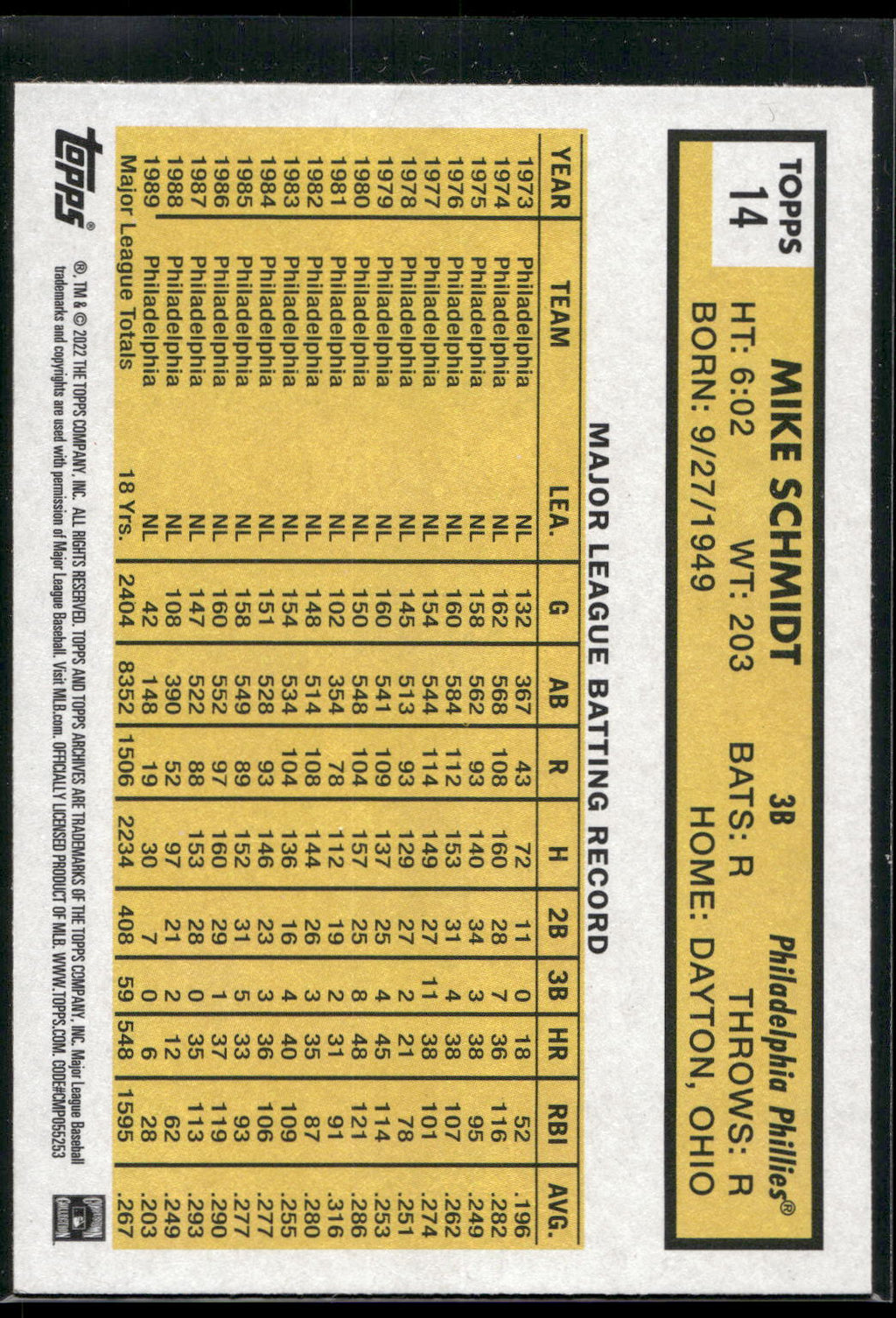 2022 Topps Archives #14 Mike Schmidt
