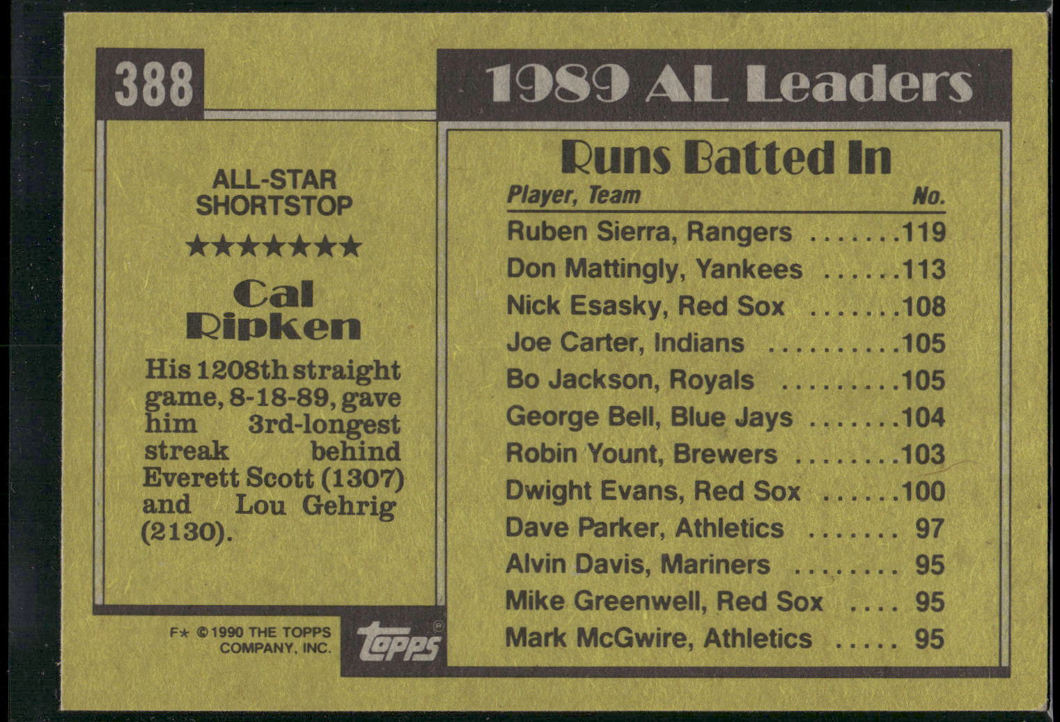 1990 Topps #388 Cal Ripken