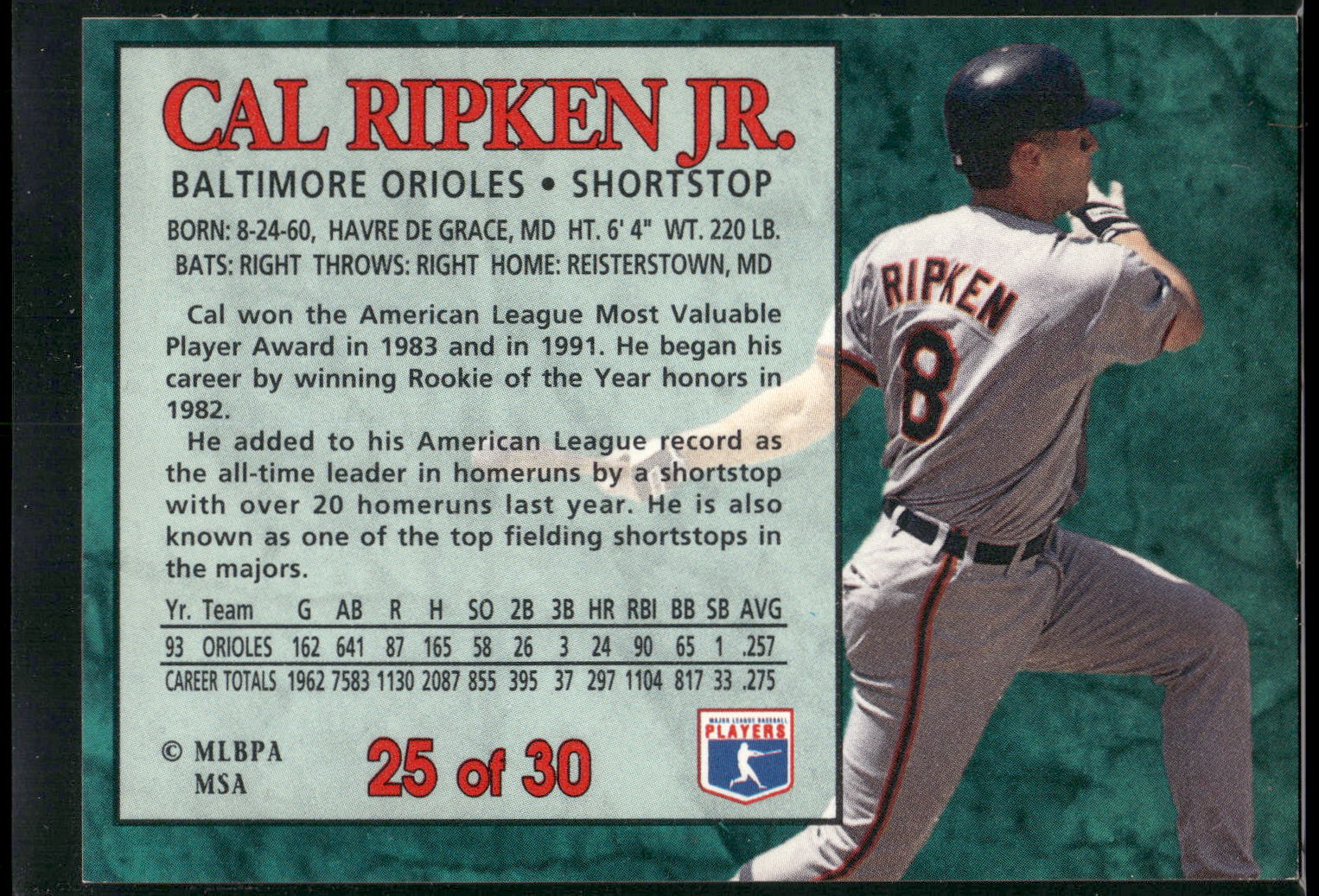 1994 Post Cereal #25 Cal Ripken Jr.