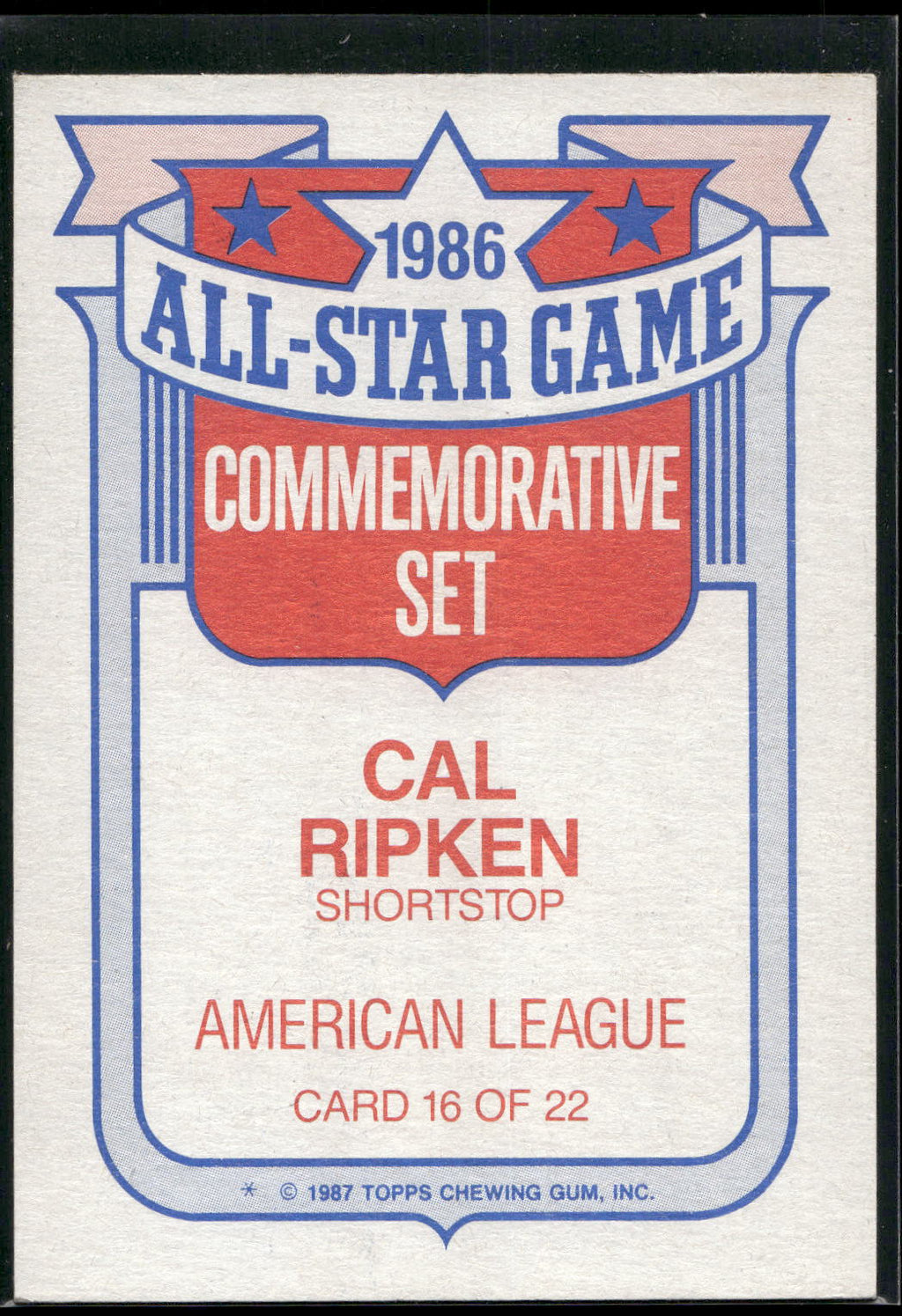 1987 Topps #16 Cal Ripken Glossy All-Stars