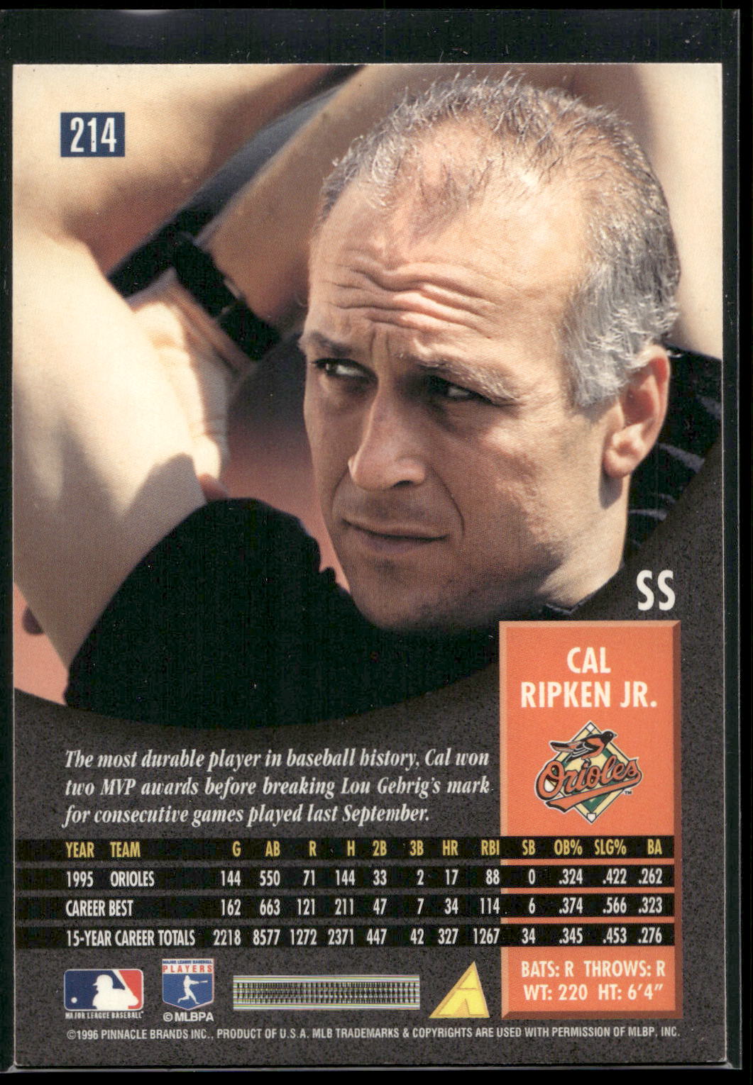 1996 Pinnacle #214 Cal Ripken Jr.