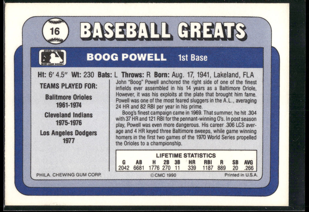 1990 Swell Baseball Greats #16 Boog Powell