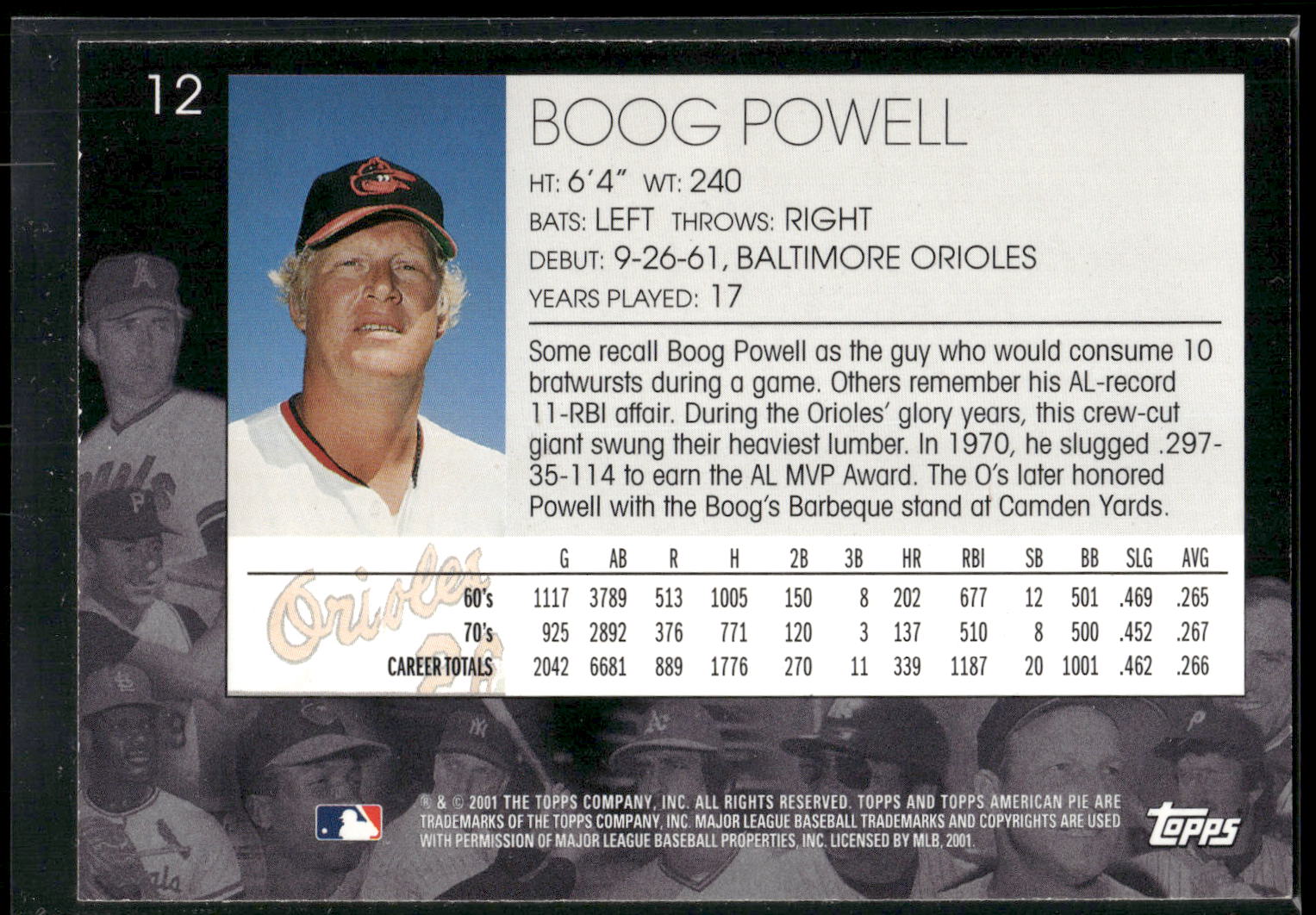 2001 Topps American Pie #12 Boog Powell
