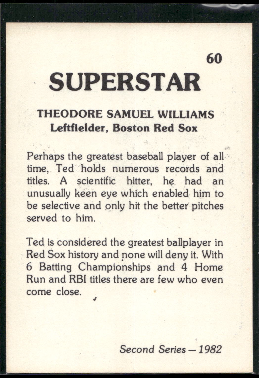 1982 TCMA Superstars #60 Ted Williams
