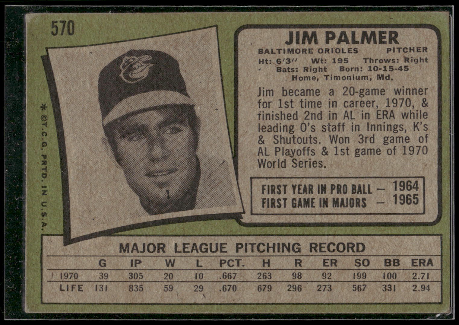 1971 Topps #570 Jim Palmer