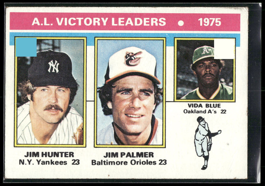 1976 Topps #200 1975 AL Victory Leaders (Jim Hunter / Jim Palmer / Vida Blue)
