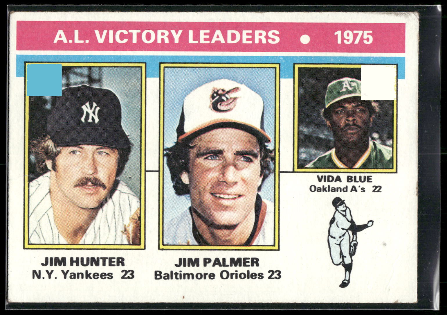 1976 Topps #200 1975 AL Victory Leaders (Jim Hunter / Jim Palmer / Vida Blue)