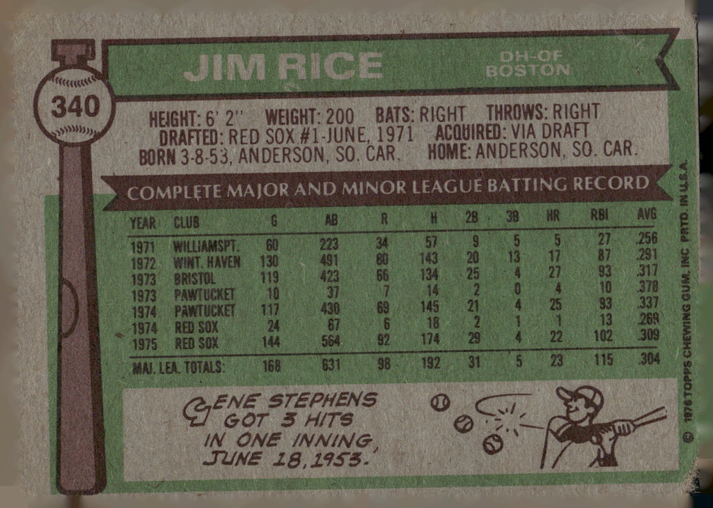 1976 Topps #340 Jim Rice