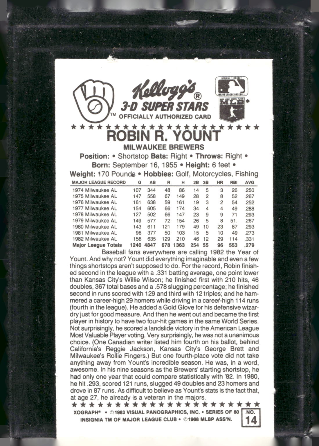 1983 Kellogg's 3-D Super Stars #14 Robin Yount