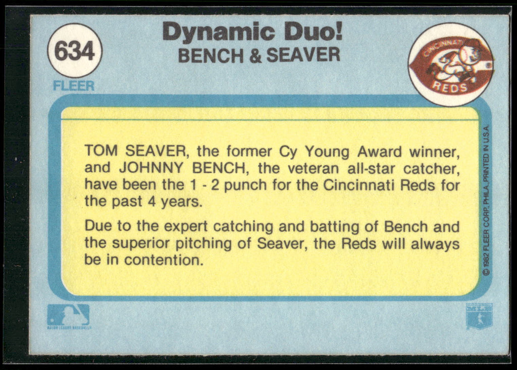1982 Fleer #634 Dynamic Duo! (Johnny Bench / Tom Seaver) CPC