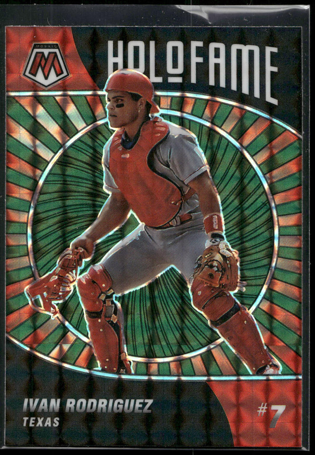 2022 Panini Mosaic #HF-12 Ivan Rodriguez Holofame Reactive Orange Mosaic #/99