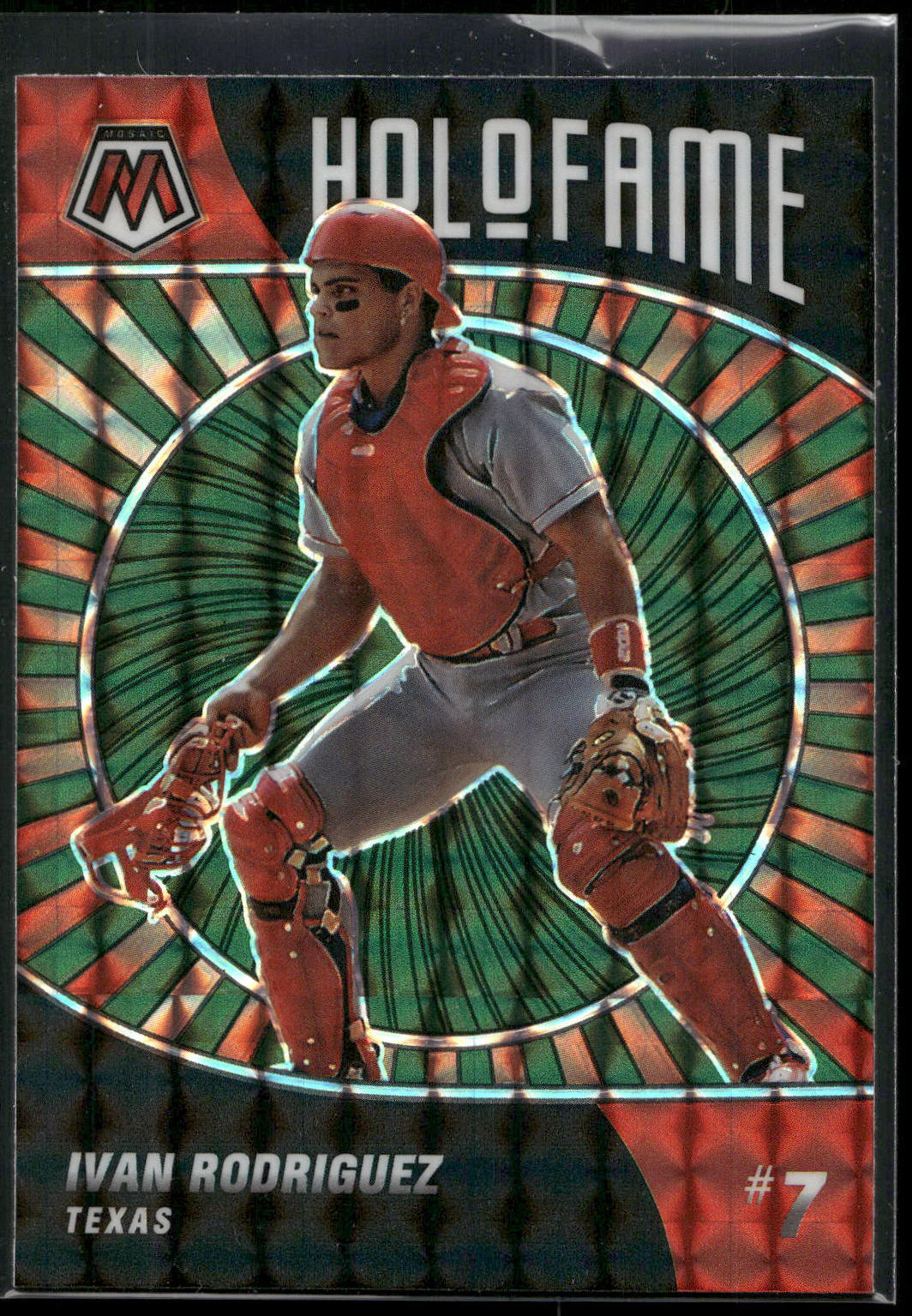 2022 Panini Mosaic #HF-12 Ivan Rodriguez Holofame Reactive Orange Mosaic #/99