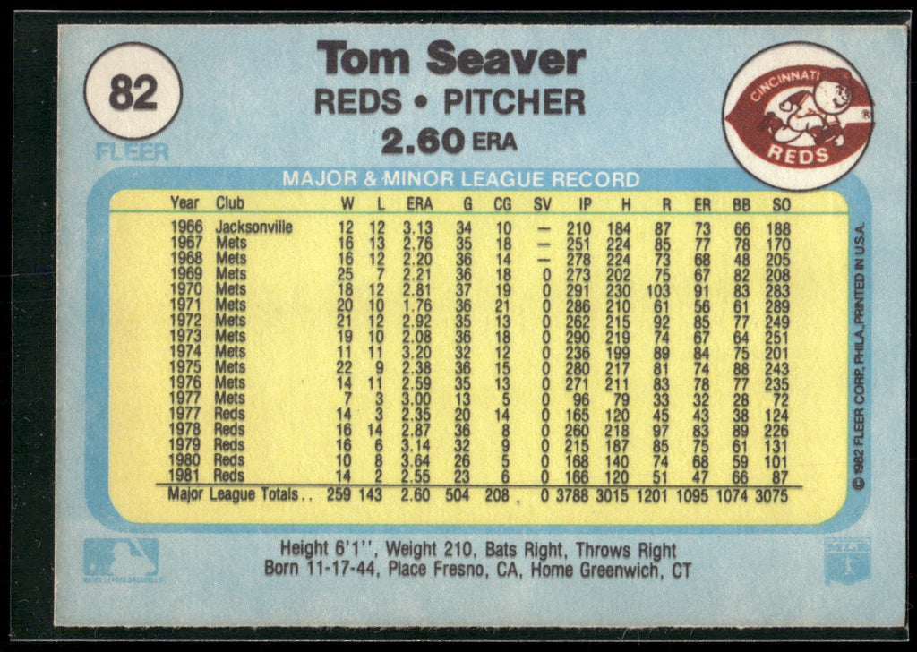 1982 Fleer #82 Tom Seaver