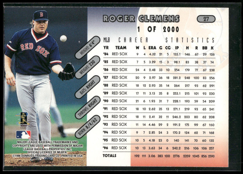 1997 Donruss #27 Roger Clemens Press Proofs Silver