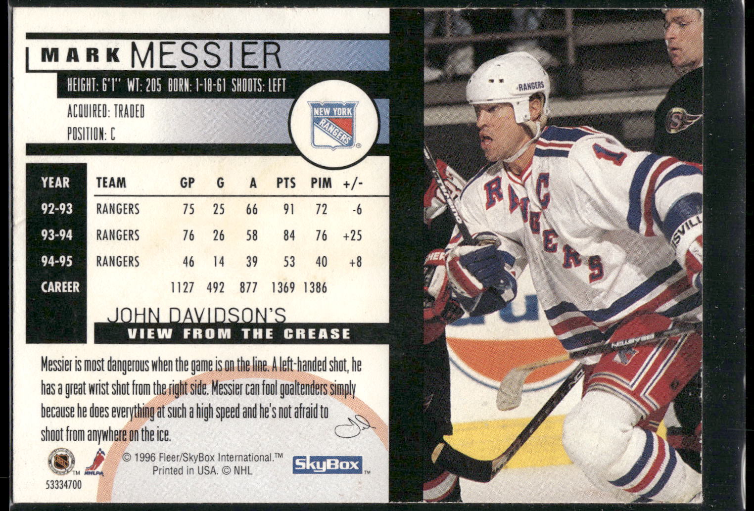 1996 Kenner/SkyBox Impact Starting Lineup Cards #53334700 Mark Messier