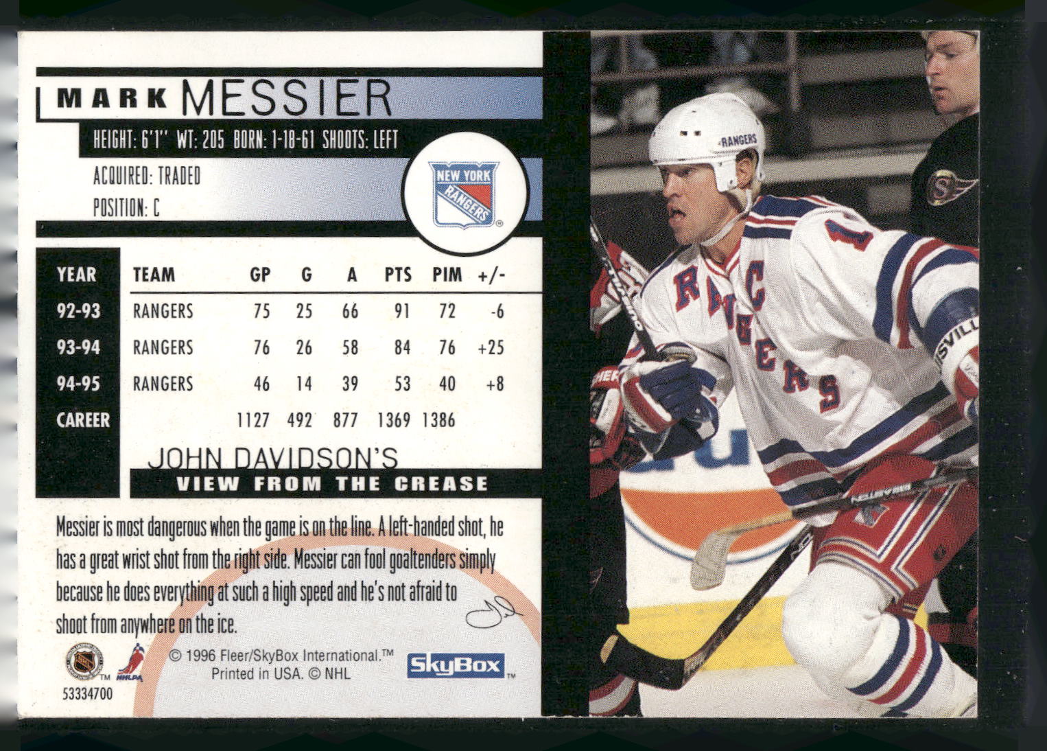 1996 Kenner/SkyBox Impact Starting Lineup Cards #53334700 Mark Messier