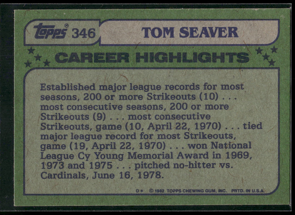 1982 Topps #346b Tom Seaver