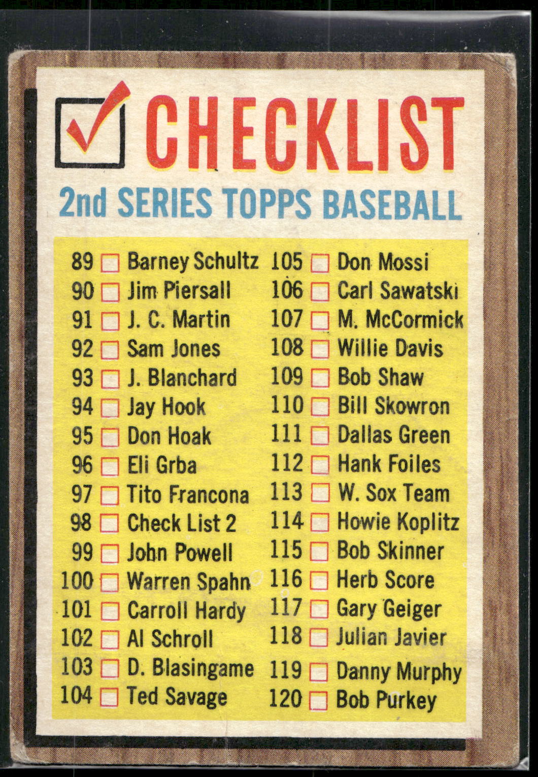 1962 Topps #98 2nd Series Checklist: 89-176