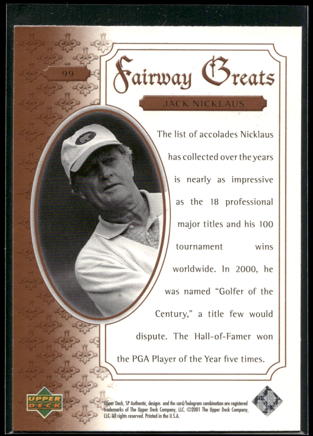 2001 SP Authentic #99 Jack Nicklaus