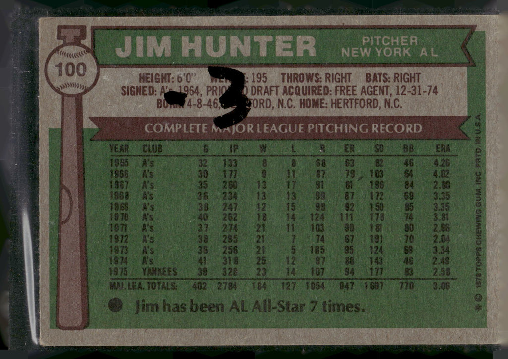 1976 Topps #100 Jim Hunter