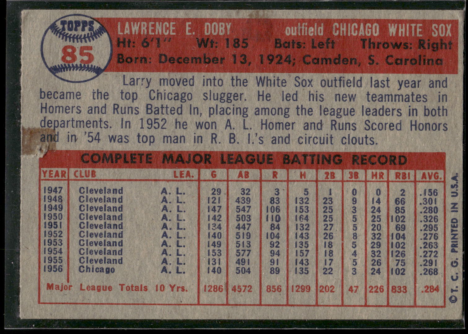 1957 Topps #85 Larry Doby