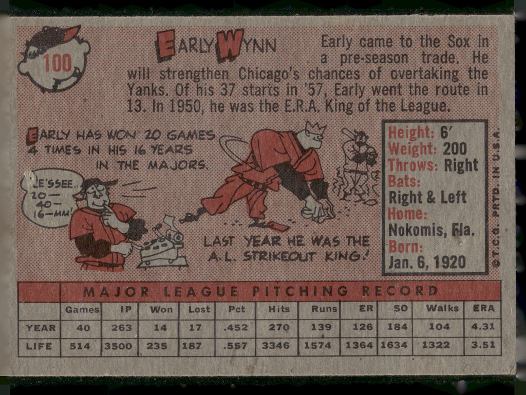 1958 Topps #100a Early Wynn