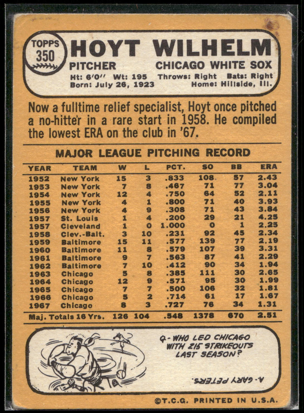 1968 Topps #350 Hoyt Wilhelm