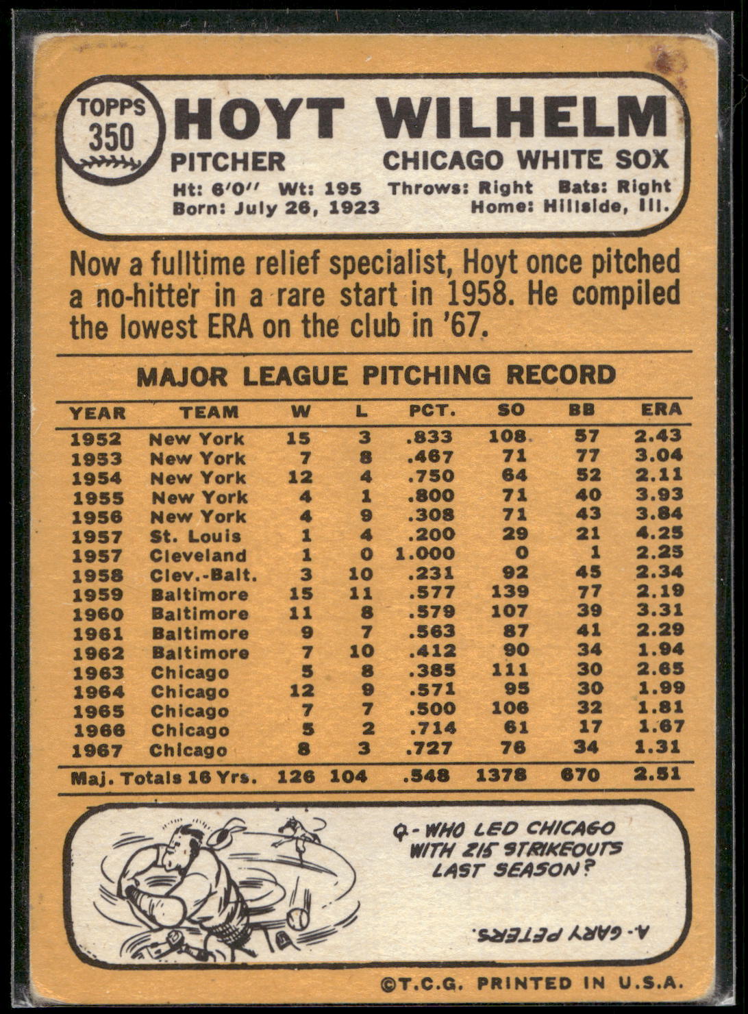 1968 Topps #350 Hoyt Wilhelm