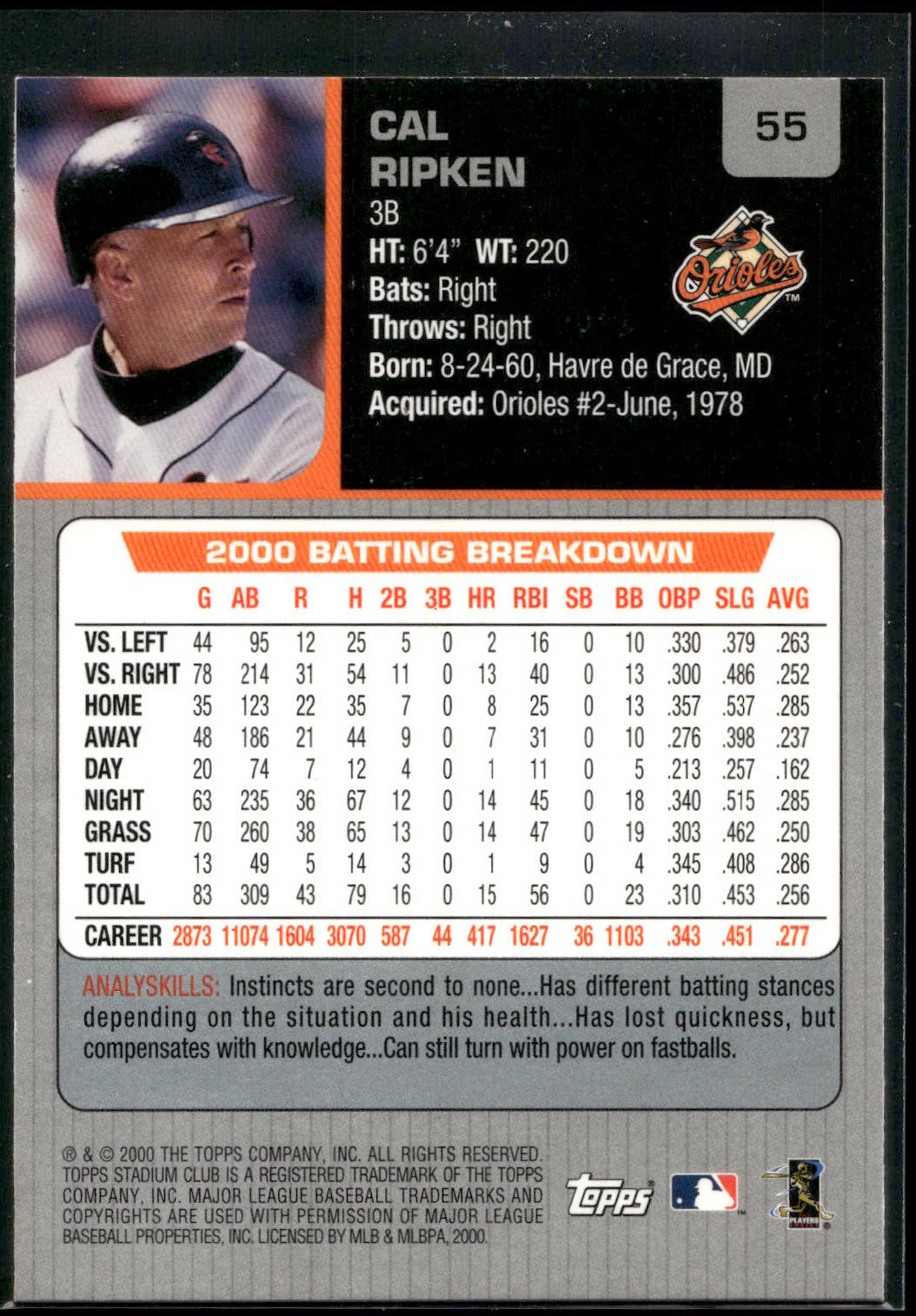 2001 Stadium Club #55 Cal Ripken