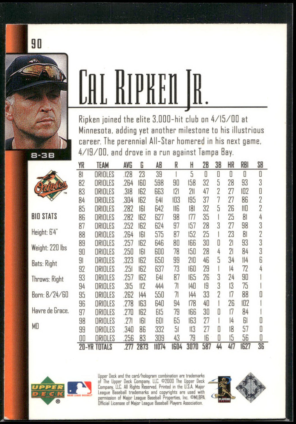 2001 Upper Deck #90 Cal Ripken Jr.