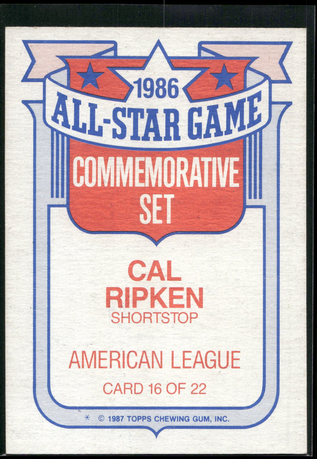 1987 Topps #16 Cal Ripken Glossy All-Stars