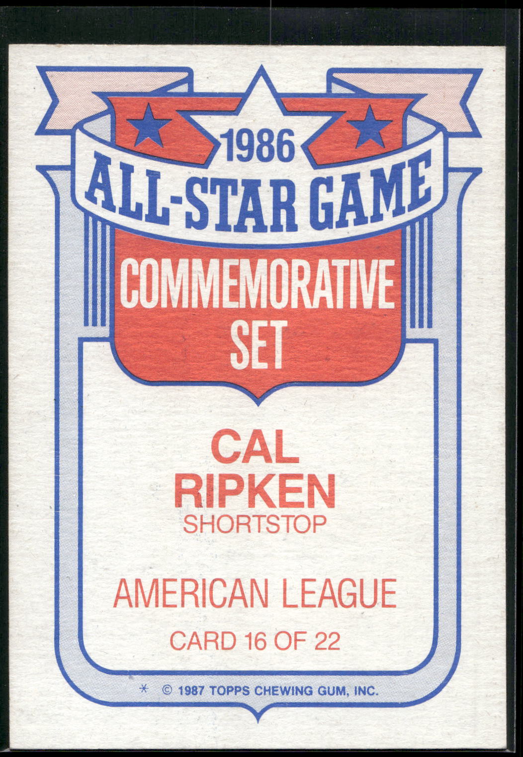 1987 Topps #16 Cal Ripken Glossy All-Stars